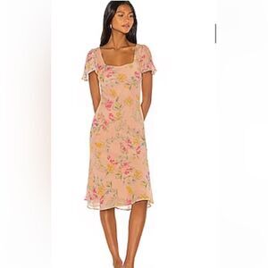 NEW Song Of Style Maceo Floral Short Sleeves Midi Dress In  Nude Blossom.Size S